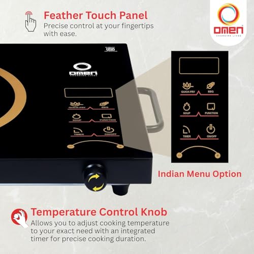 Image of Omen Changing Lives 2000W Infrared Cooktop & Grill | Touch Panel Control | Auto Shut-Off & Overheat Safety | 3 Cooking Modes: BBQ, Quick Fry & Soup | LED Digital Display | (Black)
