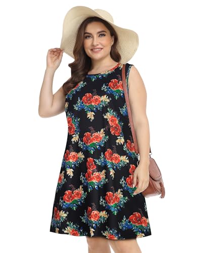 Image of elescat Plus Size Summer Dresses for Women Sleeveless Pockets Beach Tshirt Tank Sundress 2026