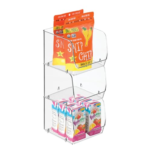 InterDesign iDesign Stackable Open-Front Storage Bins for Kitchen and Pantry Organization – Set of 3 – Clear