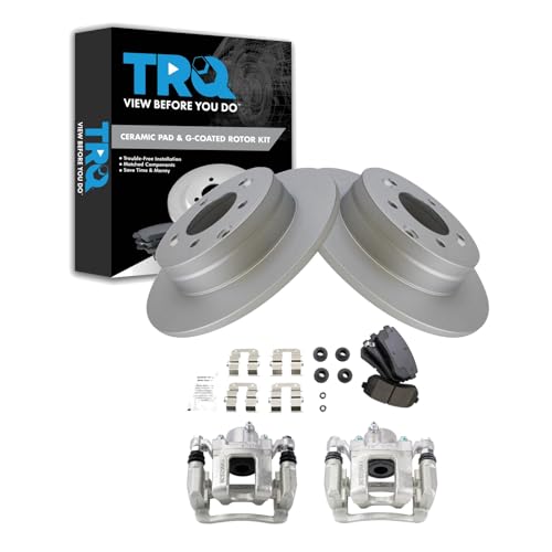 Image of TRQ Rear Brake Pad and Rotor Set Ceramic G Coated Rotors Calipers | For 2015 Hyundai Sonata with Manual Parking Brake