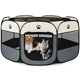 風織商社 ペットサークル 折畳み 犬 サークル 室内 114cm*114*58cm 猫 サークル 大型 八角形 ドッグハウス ペットサークル 屋根付き アウトドア 防災 猫 犬 ケージ 犬 サークル 折り畳み 室内 屋外 キャンプ メッシュサークル 頑丈 出産室 大型犬 小型犬 猫 (グレー, XL, 8)