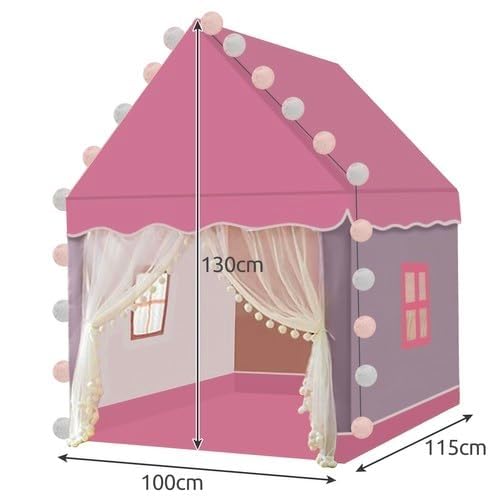 KRUZZEL Kinderzelt – Rosa Prinzessinnenhaus 130 × 100 × 115 cm mit 3 m LED – Lichterkette – Faltbares Spielhaus für Kinderzimmer und Garten Spielzelt Schloss für Mädchen – Indoor & Outdoor