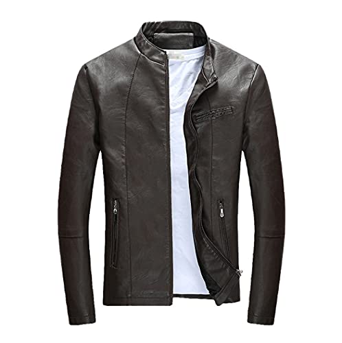 Veste de moto homme cuir synthétique marron pour rester au chaud en hiver