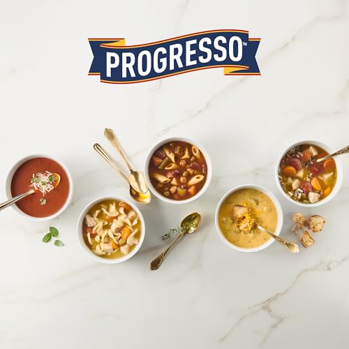 Image of Progresso Traditional Chicken Rice with Vegetables Canned Soup, 19 oz | White meat chicken, rice, carrots, celery, potatoes & tomatoes, Gluten-free, No artificial flavors
