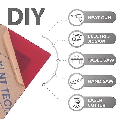 Image of 6 PCS Red Transparent Cast Acrylic Sheets 8 inch x 12 inch x 0.118 inch, Plexiglass Plastic Sheet for Laser Cutting, Engraving Signs, DIY Projects.
