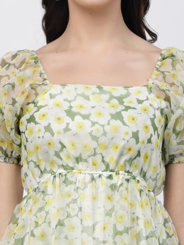 Image of Women Floral Organza Skater Dress Fit & Flare Short Dress Knee Length,Sizes S-XXL
