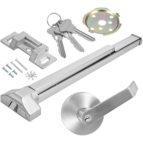304 Stainless Steel Push Bar Panic Exit Device with Exterior Lever Handle, UL10C & ANSI Grade 1 Certified, Emergency Exit Door Hardware for Commercial Safety & Durability