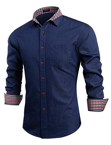 COOFANDY Men's Casual Slim Fit Button Down Closure Long Sleeve Dress Shirt, 02-dark Blue, Medium