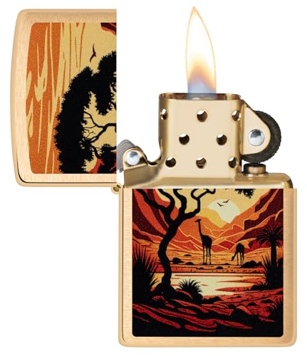 Encendedor Zippo Giraffes in The Wild Brushed Brass miniatura 3