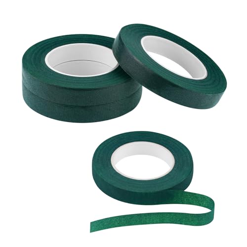 Harniruco 3 Rolls Floral Tape 1/2inch Dark Green Floral Tape for Bouquet Stems Wrap Floral Arranging Craft Projects Corsages, Wedding Bouquet(30 Yards)