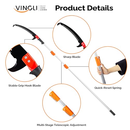 Image of VINGLI 12ft Manual Pole Saws, Extendable Tree Trimmers Long Handle Pruner, 2Pcs Sharp Blade and Scissors, Long Tree Pruner with 2-section for Pruning Palms and Shrubs