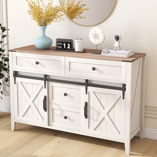 Farmhousedresserforbedroom47inchslidingbarndoorwoodtexturerusticchestofdrawers4drawersdressertvstandforbedroomneoclassicalwhite  Urban Country Home Decor Farmhouse dresser for bedroom 47 inch sliding barn door wood texture rustic chest of drawers 4 drawers dresser tv stand for bedroom neoclassical white  urban country home decor