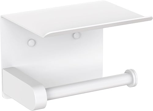 VAEHOLD Soporte de papel higiénico autoadhesivo con estante para teléfono, soporte de rollo de papel higiénico montado en la pared de acero