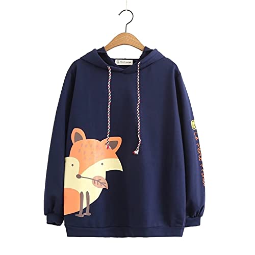 Mfacl Linda Sudaderas con Capucha Sudadera Mujer Ropa Kawaii Sudadera con Capucha otoño Dibujos Animados Lindo Zorro Impreso con Capucha Conjunto de suéter de Manga Larga