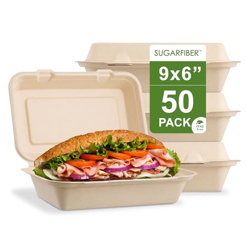 [50 COUNT]Harvest Pack PFAS FREE 9 X 6" Compostable Clamshell