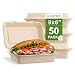 [50 Count] 9 X 6 inch Clamshell Disposable Eco Containers Togo Food Microwavable Container Boxes - Restaurant Carryout Lunch Meal Takeout Storage Food Service (9x6", Single Compartment)