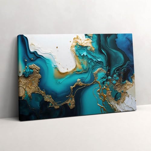 Peinture sur toile art mural 60x40cm abstrait turquoise déco murale moderne