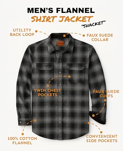 Andrew Scott Mens' Flannel Shirt Jacket | 100% Cotton Button Down Long Sleeve Shaket with Pockets4