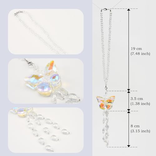 Image of Crystal Butterfly Car Rear View Mirror Hanging Ornament Lucky Butterfly with Fishes Tassel Bead Sun Catcher Pendant Car Interior Decoration Accessories