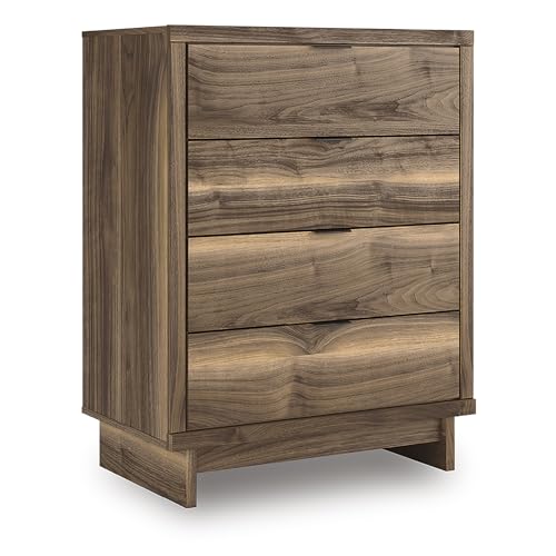 Image of Signature Design by Ashley Darcalli Chest of Drawers, 4 Drawer Tall Dresser, Mid-Century Modern, Engineered Wood (MDF /particleboard /Plywood) and Decorative Laminate, Bedroom Storage, Rustic Brown