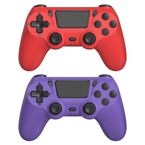 Wuthur 2 Pack Wireless Controller Compatible with PS4/Pro/Slim(Purple &amp; Red)