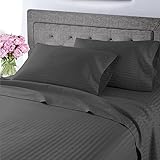 My-100%-Certified-Giza-Cotton-Dreams-Pillow-Sheet, Giza Egyptian Sheet Set Queen Size, Soft Sateen Weave, Breathable Fabric, Fits Upto 10-Inch Deep Pocket - Queen, Dark Grey Stripe