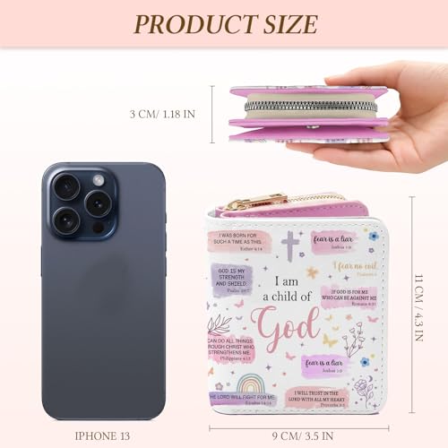 Image of Christian Wallet for Women, PU Leather Accordion Wallet, Zipper Coin Purse | Women's Cute Christian Accordion Wallet, Credit Card Holder with 1 ID Window 14 Card Slots, Gift for Wife Daughter Ladies
