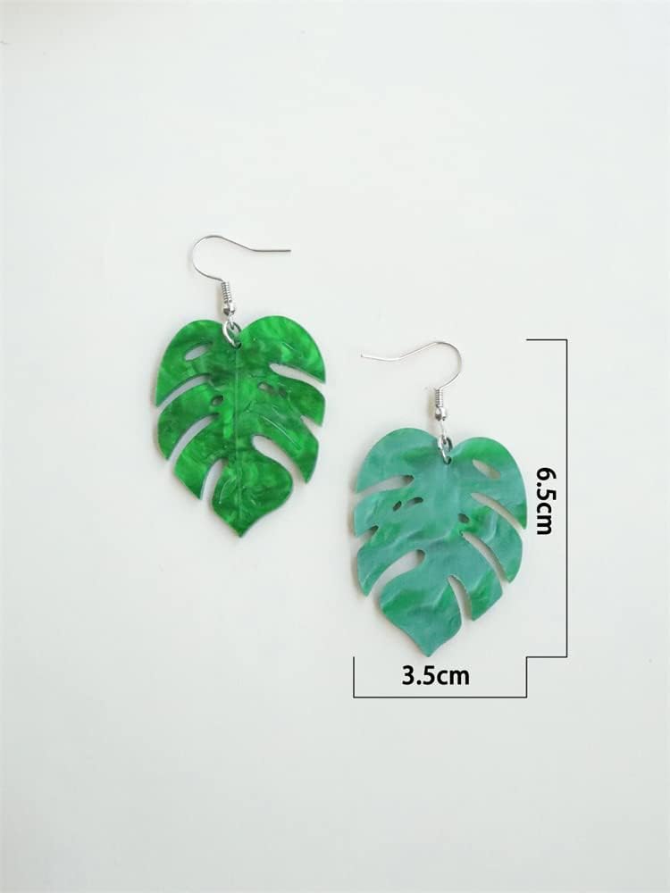 Green Palm Leaf Dangle Earrings for Women Girls Lightweight Resin Tropical Green Plant Statement Drop Fish Hook Stud Earring Fashion Cute Festival Halloween Jewelry Gifts Nature Lover (Leaf) - Image 6