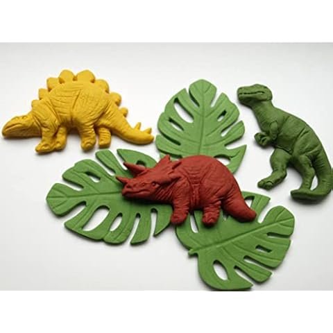 Dinosaurs & Monstera Leaves Edible Fondant Cake Cupcake Toppers T-Rex Birthday Party Cover