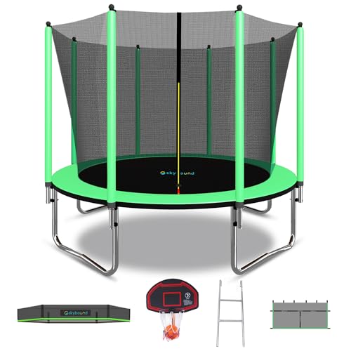 SkyBound Trampoline with Safety Enclosure Net - 10ft 12ft 14ft 15ft 16ft Large Outdoor Backyard ASTM Approved Trampolines for Kids & Adults - Heavy Duty Trampoline - Outdoor High Jump Play Trampoline