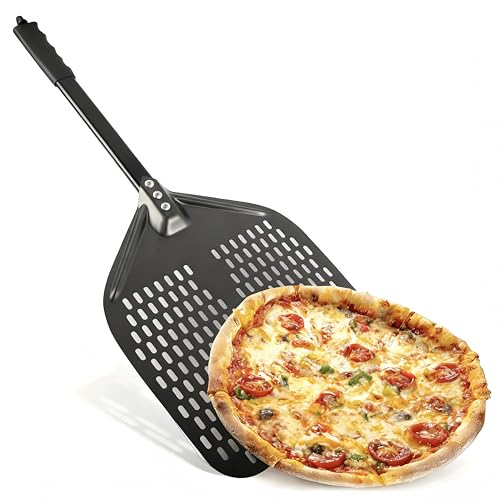 Pizza Peel 12 Inch – Lightweight Aluminum Pizza Paddle, Perforated Non-Stick Pizza Peels with Detachable Handle, Essential Pizza Oven Accessories for Easy Baking