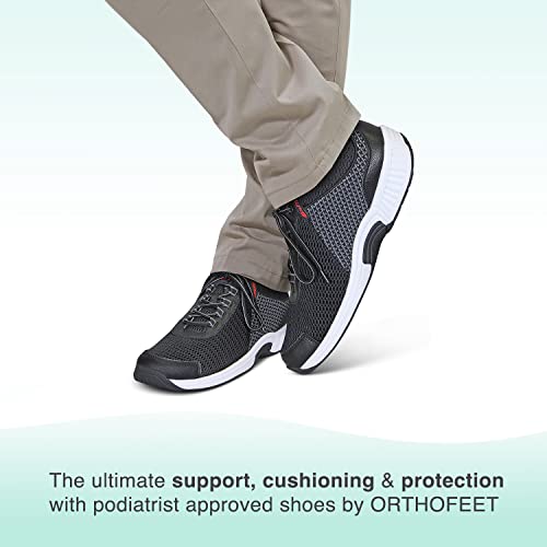 Orthofeet Men's Orthopedic Black Knit Edgewater Sneakers, Size 7 Wide