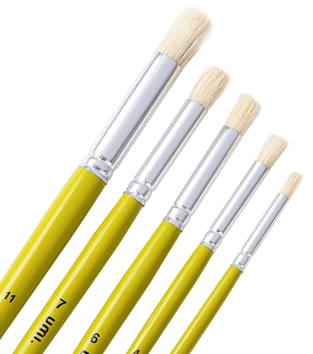 Image of Amazon Brand - Umi 5 Pcs Wooden Stencil Brushes in Hard White Hair for Acrylic Oil Art Painting Stencil Project DIY Crafts