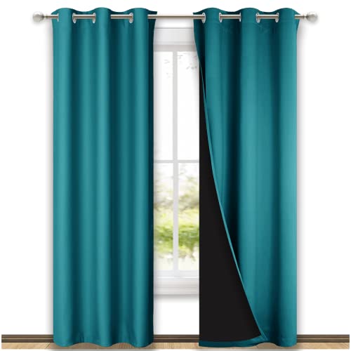 Image of NICETOWN Peacock Teal Blackout Curtains 80 inches Long, Full Light Blocking Drapes with Black Liner for Nursery, Thermal Insulated Draperies for Hall, Villa (2 Pieces, 42" Wide Each Panel)