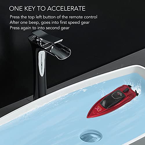 2.4G Fernbedienungsboot, Wiederaufladbare Elektroboote, Wasserdichtes Mini-Fernbedienungs-Schnellboot-Spielzeug USB-Hochgeschwindigkeits-Elektro-Spielzeugboot Ferngesteuertes Boot für Pools und(Rot)