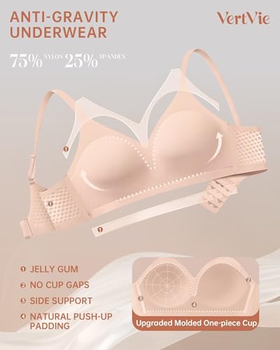 Vertvie Women Wireless Bras with Support Lift Full Coverage Push Up Plus Size Sport Bra Seamless Molded Cup Padded Tshirt Bra4