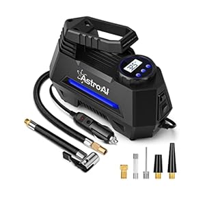 AstroAI Tire Inflator Portable Air Compressor Tire Air Pump for Car Tires – Car Accessories, 12V DC Auto Pump with Digital Pressure Gauge, Emergency LED Light for Bicycle, Balloons, Blue