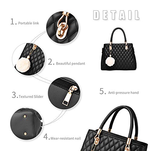 Image of I IHAYNER Womens Leather Handbags Purses Top-handle Totes Satchel Shoulder Bag for Ladies with Pompon