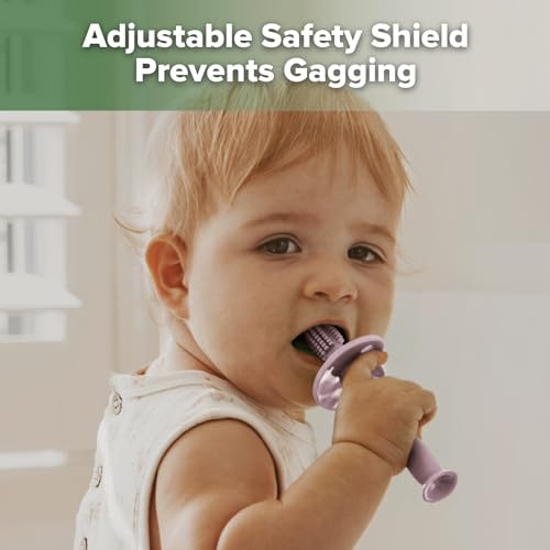 Image of haakaa 360 Baby Toothbrush with Suction Base - Lavender | Gentle Cleaning for Infants, Gum Massage, BPA-Free, Food-Grade Silicone, Adjustable Safety Shield, Safe for Babies 6 Months+