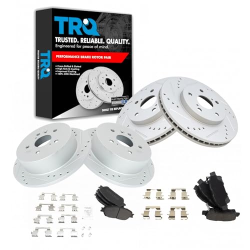 TRQ Front and Rear Performance Brake Pad & Rotor Kit Brake Pads Brake Rotors Set Semi-Metallic Premium G-Coated Compatible with 2004-2010 Toyota Sienna
