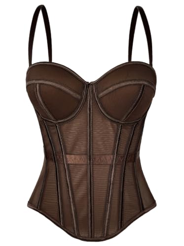 KUOSE Damen Shapewear Korsett Vintage Gothic Vollbrust Corsage Top mit Träger