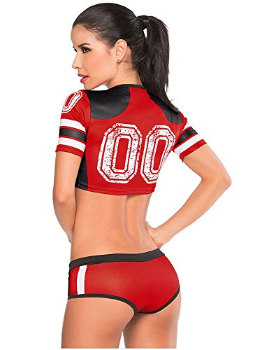 PRETTYWELL Womens Sexy Football Short Sleeve Shirt Sets Stage Uniform 8891 (red)
