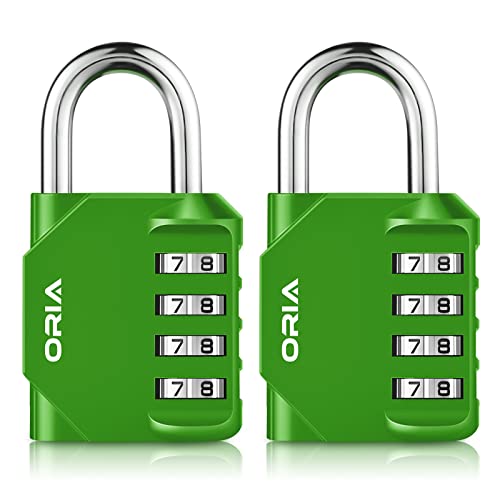 ORIA Combination Lock, 4 Digit, Zinc Alloy, Green, Keyless, Suitable for School, Employee, Gym, Sports Locker, Case, Toolbox, Hasp Cabinet, Storage, Pack of 2