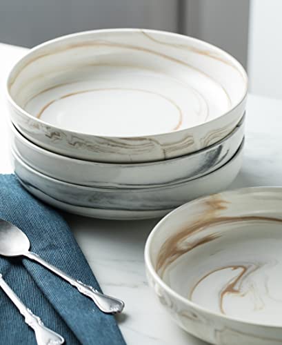 Lyeoboh Porcelain Serving Bowls For Entertaining, Large Pasta Serving Bowl, 57 Ounces, Set Of 2 Decorative, Shallow Vegetable Bowls For Fruit, Snacks, Kitchen Prep, Marble #TOP7