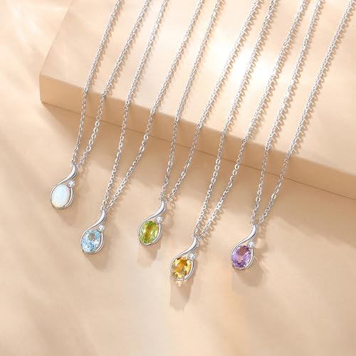 Collar de oro blanco 14K con diamante y piedra de nacimiento