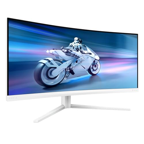 Philips Evnia 34M2C5501A - Monitor Curvo WQHD de 34 Pulgadas para Juegos, 180 Hz, 1 ms, FreeSync Premium, Ambiglow (3440x1440, 2X HDMI 2.0, 1x DisplayPort 1.4, Hub USB) Blanco