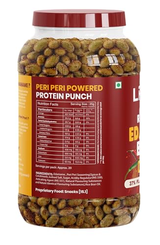 Image of Livyor Crunch Roasted Edamame Beans 1kg | Peri Peri Flavour | Roasted not fried | Plant based healthy snack | High Protein Snack | Gluten Free | Vegan | High In fibre | 500g*2