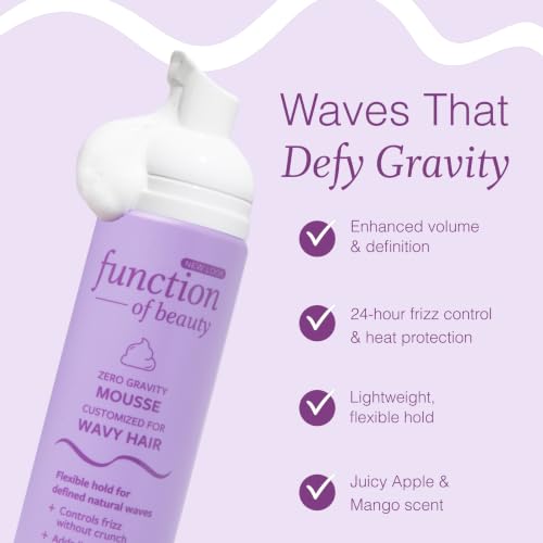 Image of Function of Beauty Wavy Hair Mousse for Styling - Anti-Frizz Hair Styler | Adds Volume & Defines Natural Waves - Volumizing & Texturizing Lightweight Styling Foam - Flexible Hold - Hair Care Products