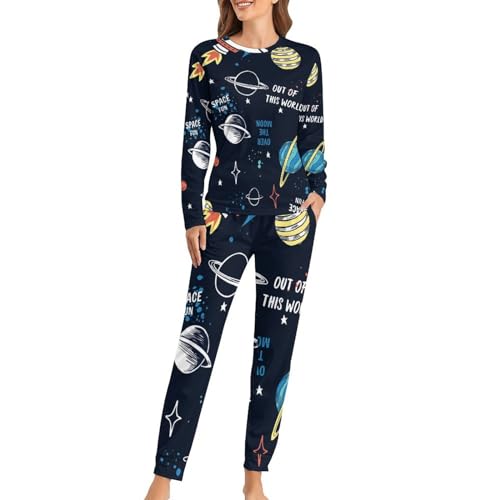 Pyjama femme Planète Fusées t-shirt manches longues anti-frottement pour la nuit