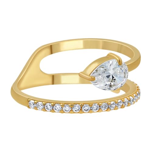 18k Yellow Gold Plated Simulated Diamond Crossover Split Shank Stackable Eternity Wedding Band For Women - April Birthstone Ring - Gifts For Mom Wife Her3